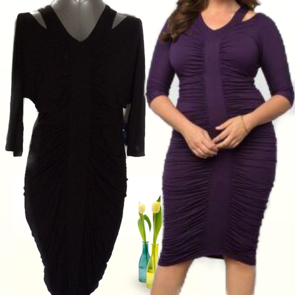 ***BLACK*** Ruched midi dress - Picture 3 of 8